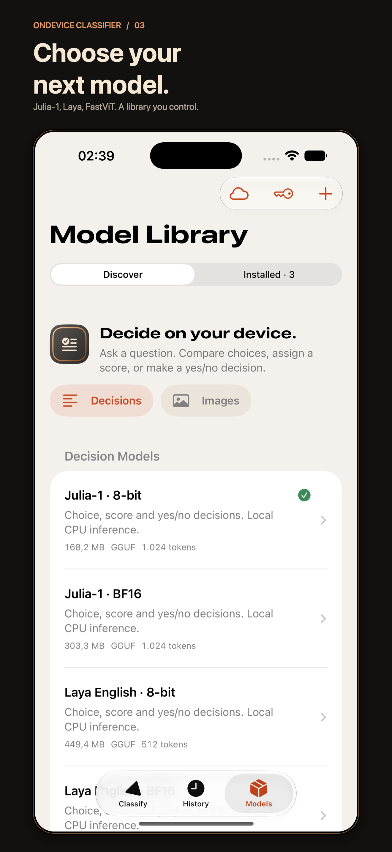 Julia-1, Laya and FastViT in the downloadable model library